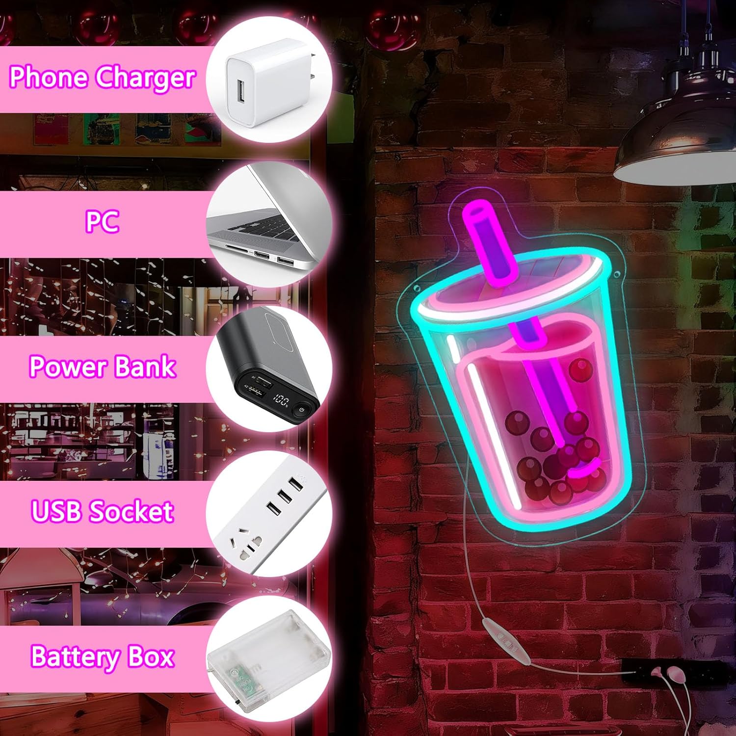 Letrero de neón de Bubble Tea, - Outdoor Kitchen Power reseña y precio